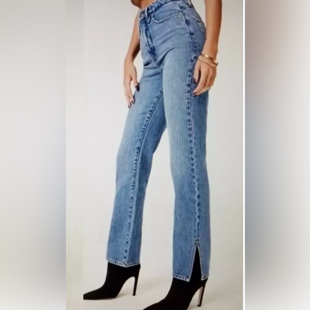 GOOD AMERICAN Good Boy 100% Cotton Blue941 Straight Leg w/Slit Women's Sz 4/27